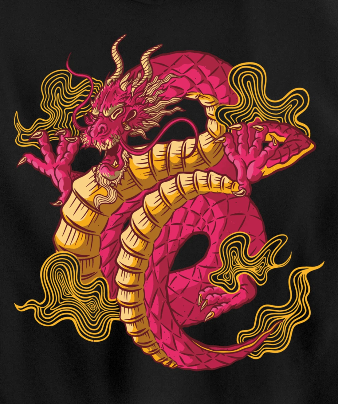 Cool Colorful Chinese Dragon Backside Pullover Hoodie
