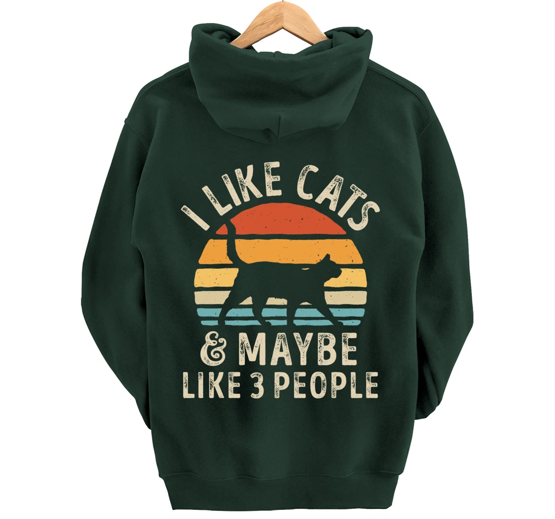 I Like Cats And Maybe Like 3 People Cat Retro Men Pullover Hoodie