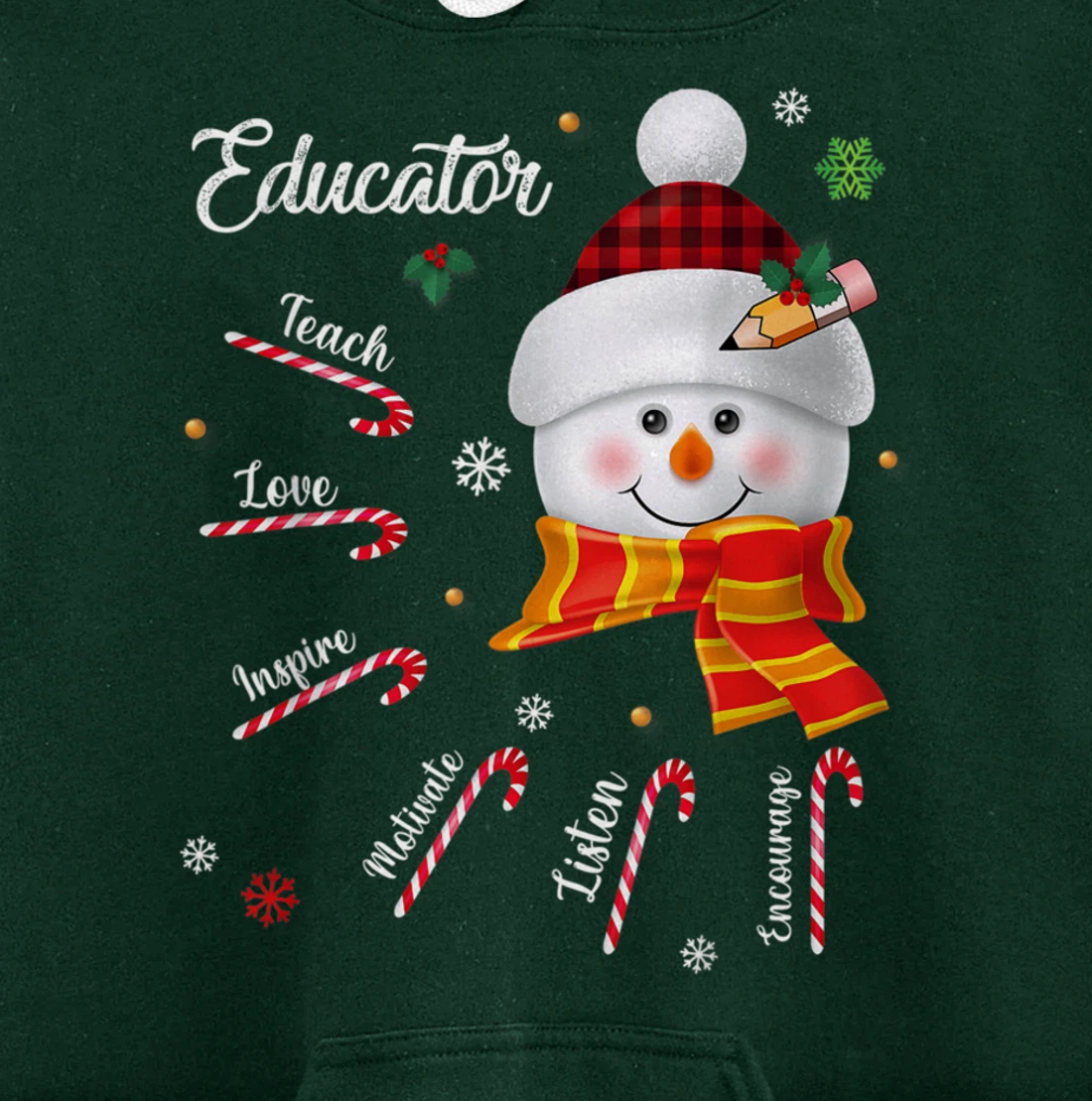 Teach Love Inspire Educator Lover Snowman Pullover Hoodie