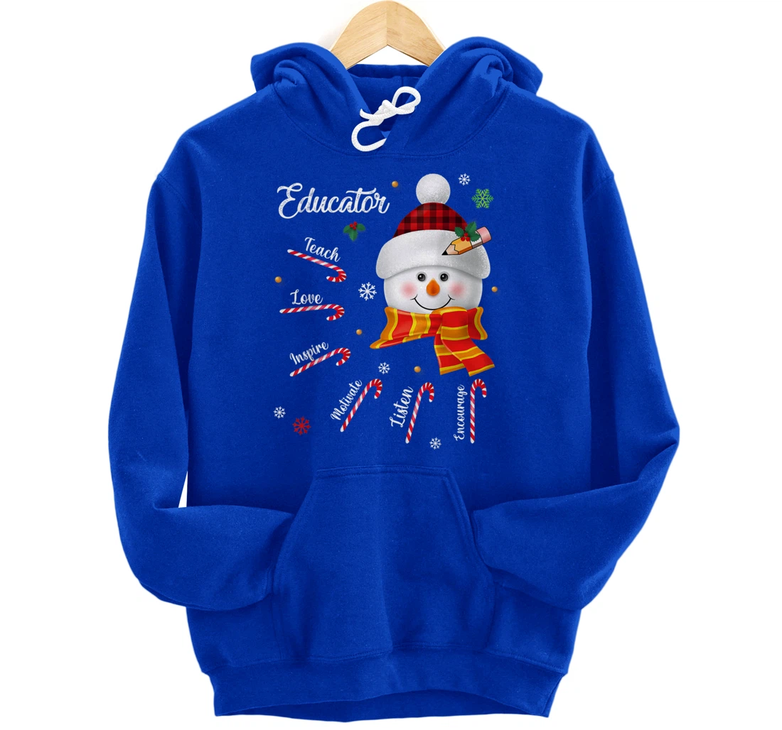 Teach Love Inspire Educator Lover Snowman Pullover Hoodie