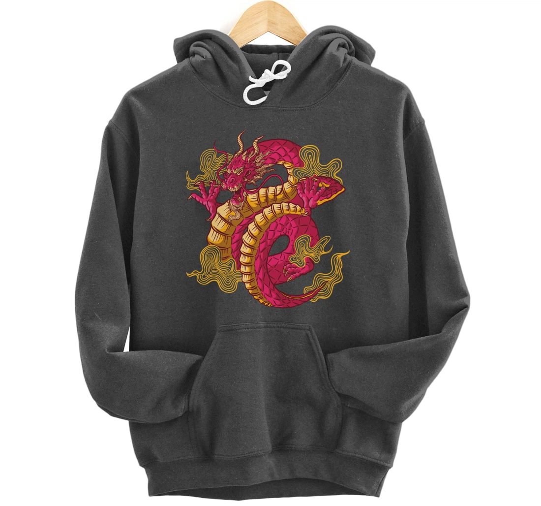 Cool Colorful Chinese Dragon Backside Pullover Hoodie