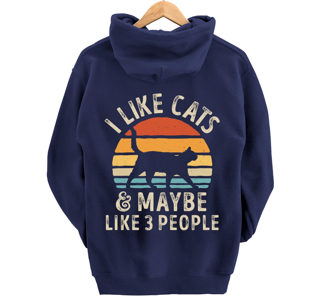 I Like Cats And Maybe Like 3 People Cat Retro Men Pullover Hoodie