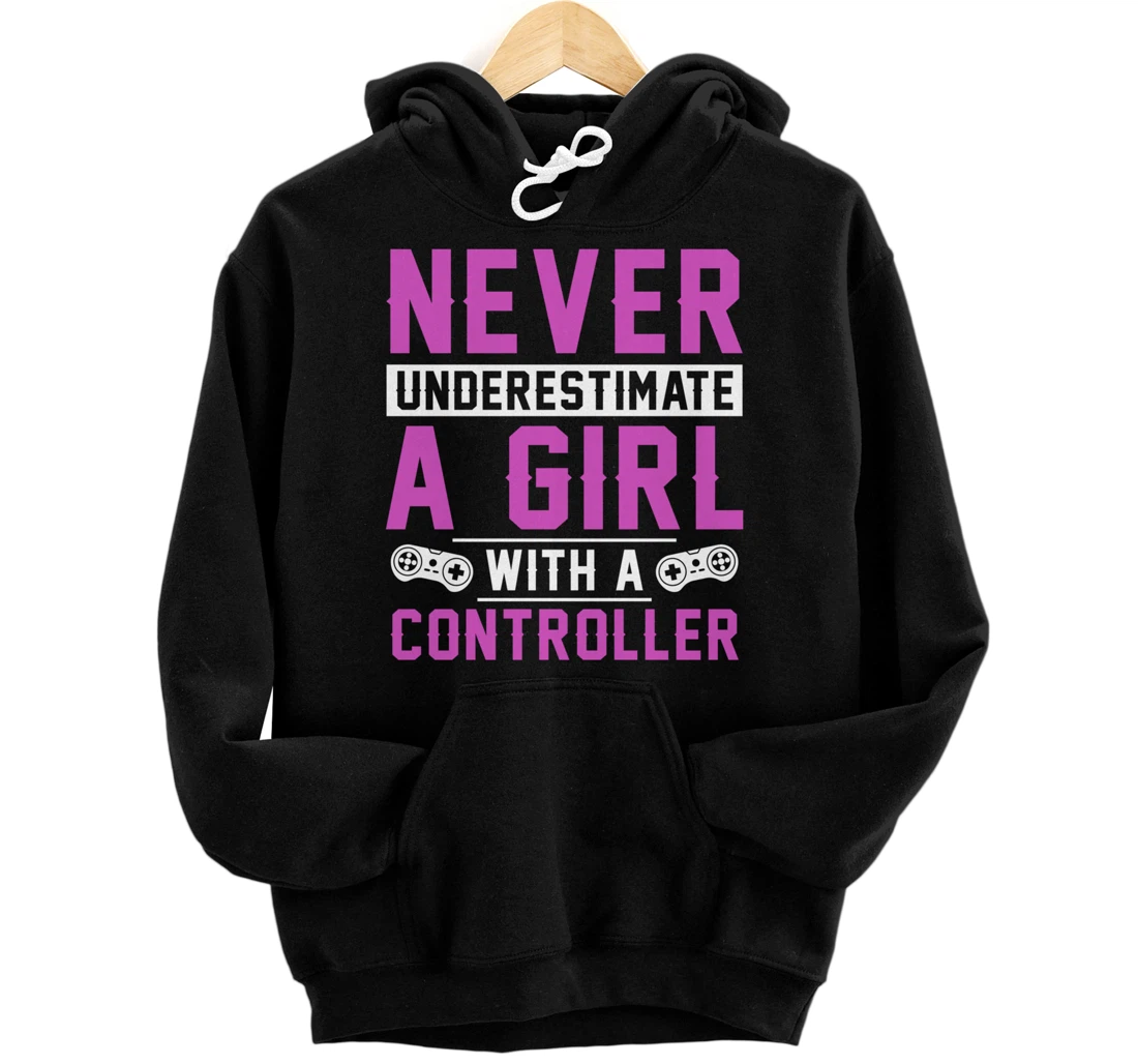 Video Gaming Girl With A Controller Pullover Hoodie