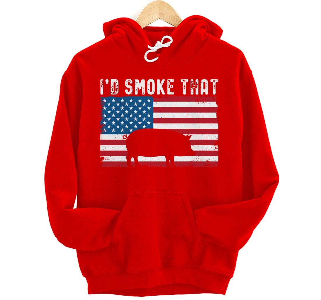 Patriotic Barbecue Pig Graphic American flag Meat Smoking Pullover Hoodie