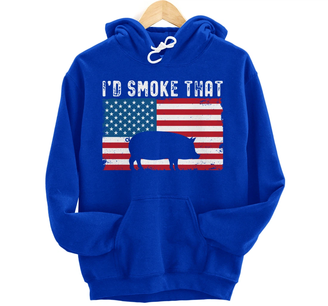 Patriotic Barbecue Pig Graphic American flag Meat Smoking Pullover Hoodie