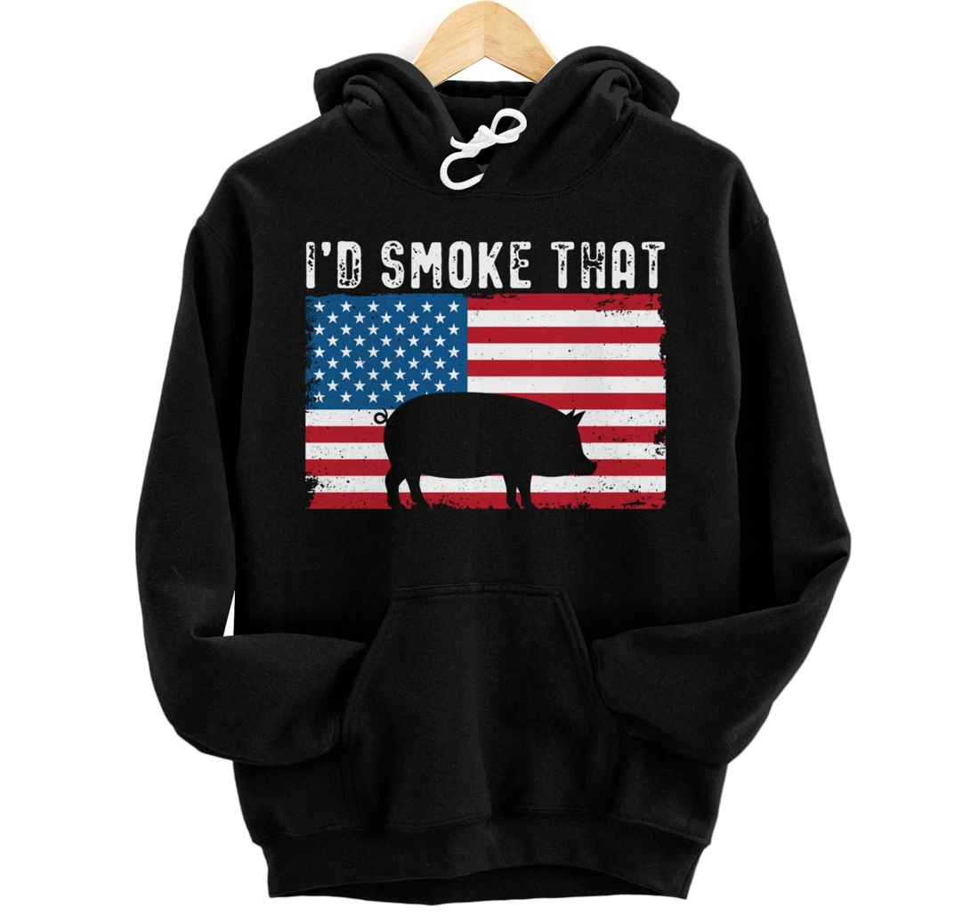 Patriotic Barbecue Pig Graphic American flag Meat Smoking Pullover Hoodie