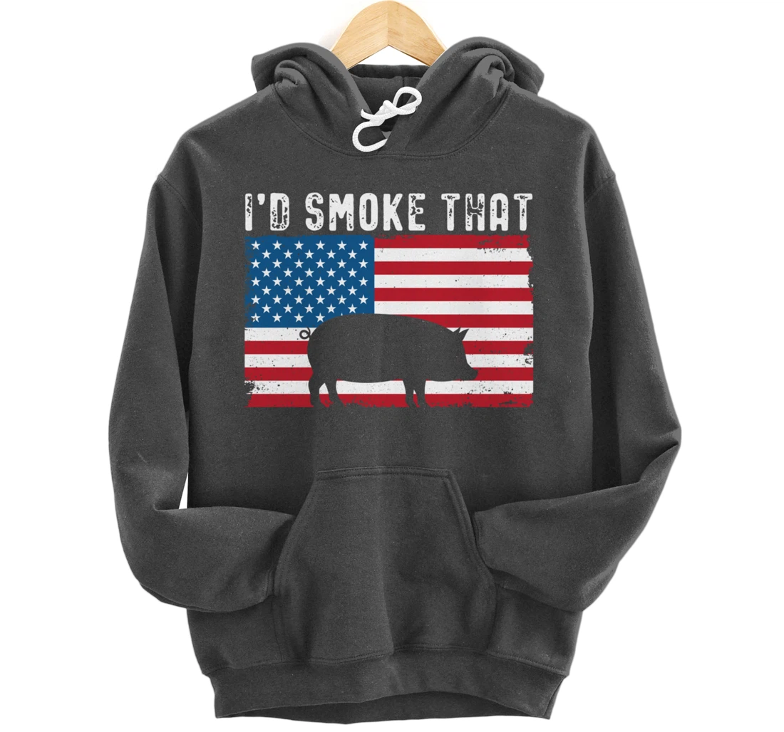 Patriotic Barbecue Pig Graphic American flag Meat Smoking Pullover Hoodie