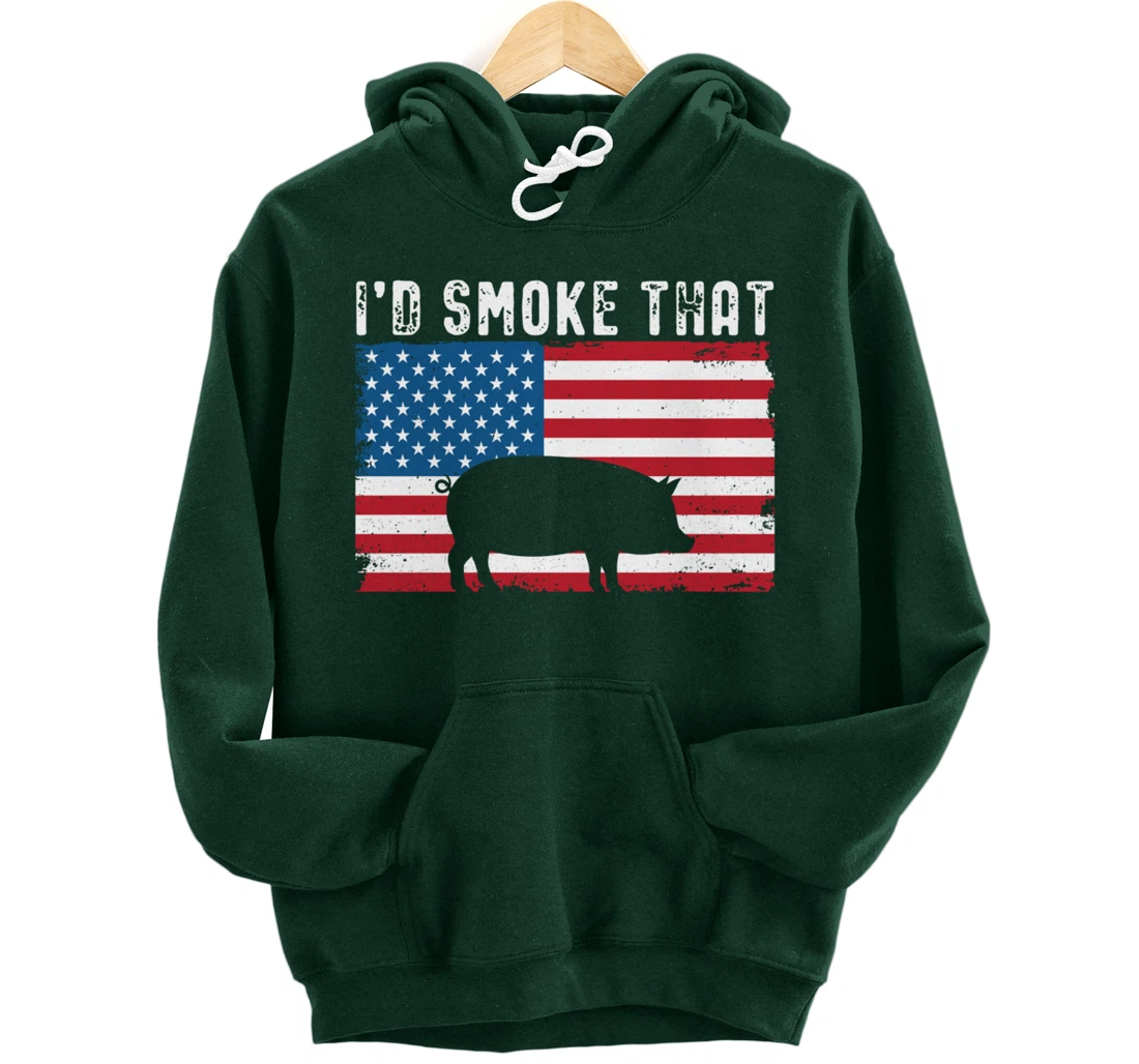 Patriotic Barbecue Pig Graphic American flag Meat Smoking Pullover Hoodie