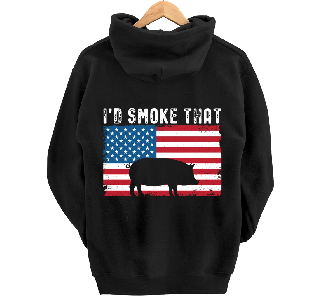 Patriotic Barbecue Pig Graphic American flag Meat Smoking Pullover Hoodie