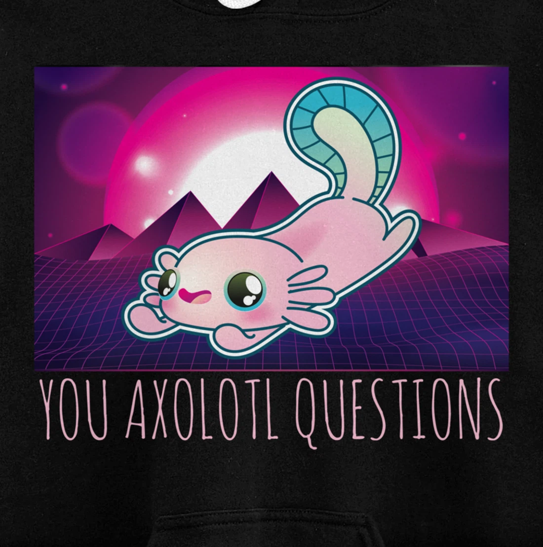 You Axolotl Questions Funny Animal Pun Vaporwave Aesthetic Pullover Hoodie