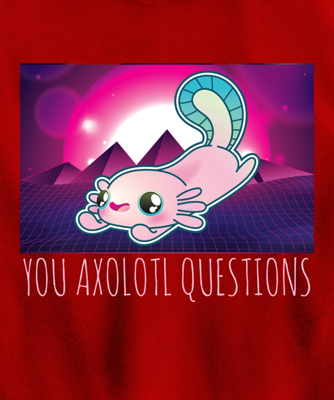 You Axolotl Questions Funny Animal Pun Vaporwave Aesthetic Pullover Hoodie
