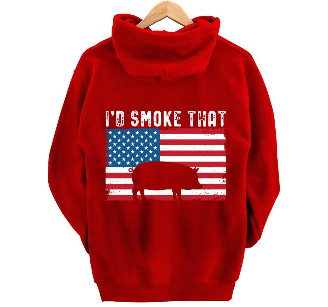 Patriotic Barbecue Pig Graphic American flag Meat Smoking Pullover Hoodie