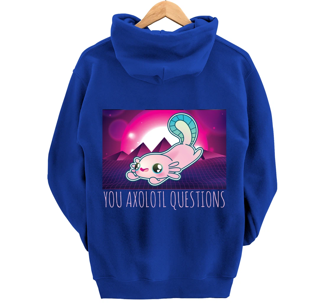 You Axolotl Questions Funny Animal Pun Vaporwave Aesthetic Pullover Hoodie