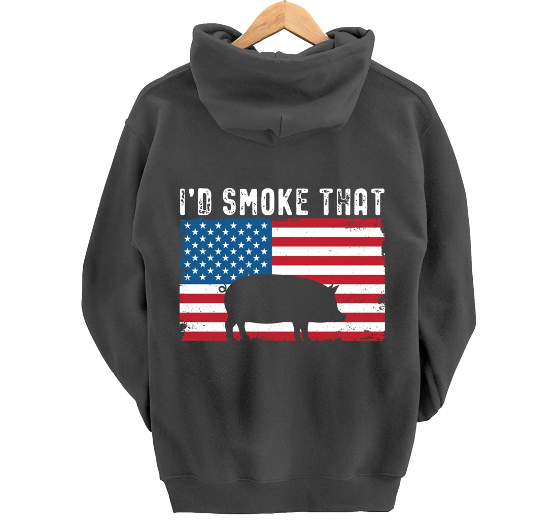 Patriotic Barbecue Pig Graphic American flag Meat Smoking Pullover Hoodie