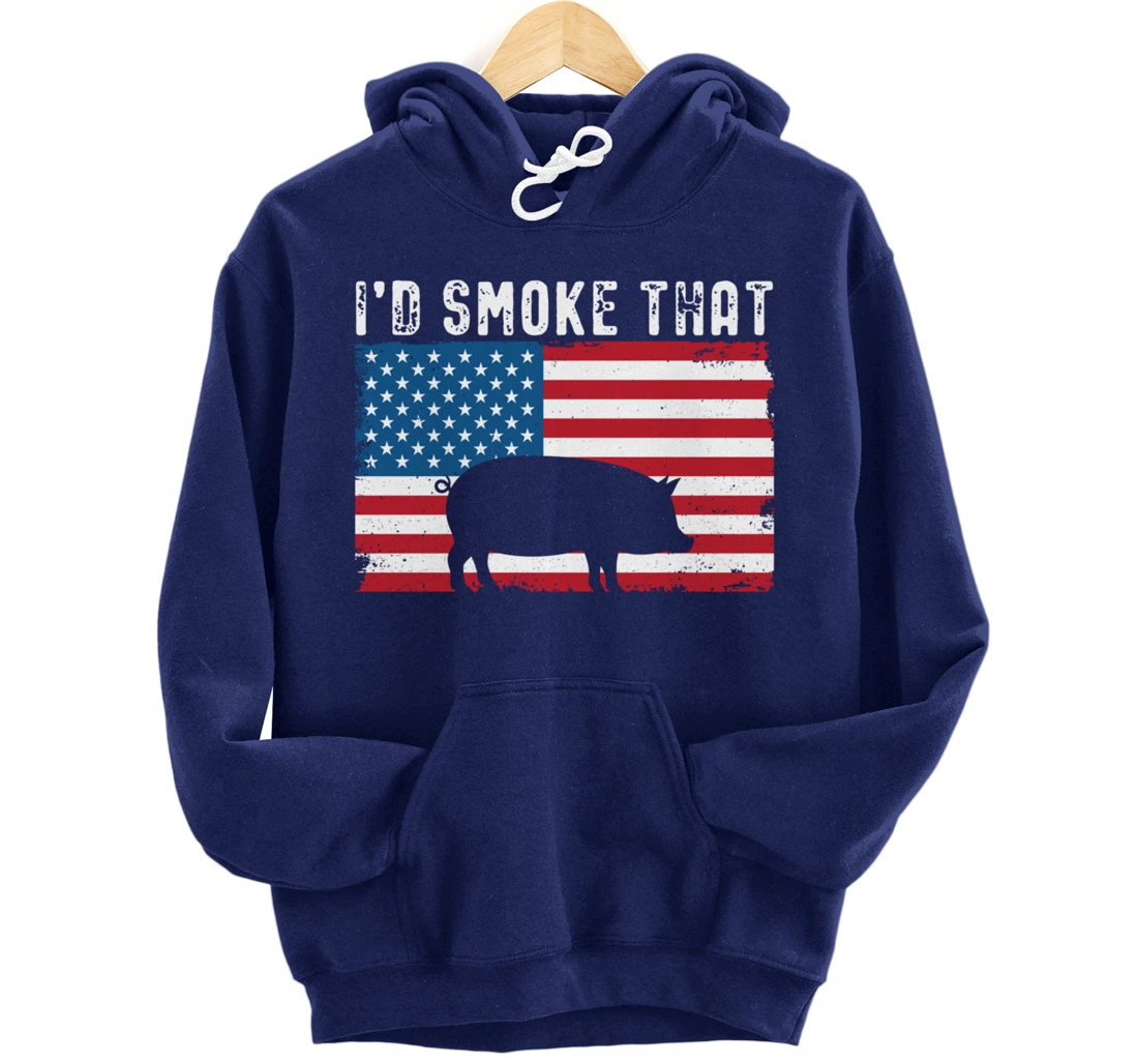 Patriotic Barbecue Pig Graphic American flag Meat Smoking Pullover Hoodie