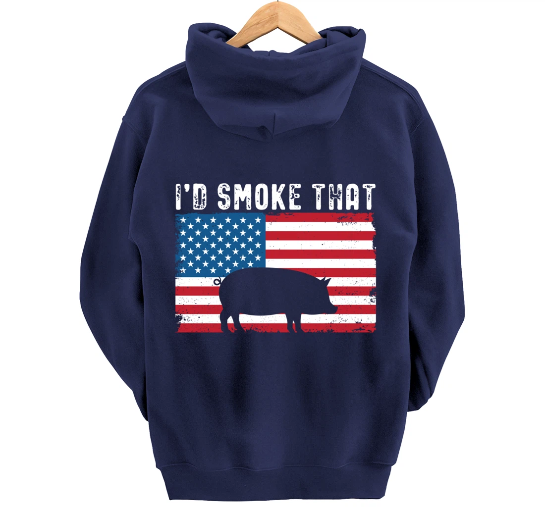 Patriotic Barbecue Pig Graphic American flag Meat Smoking Pullover Hoodie