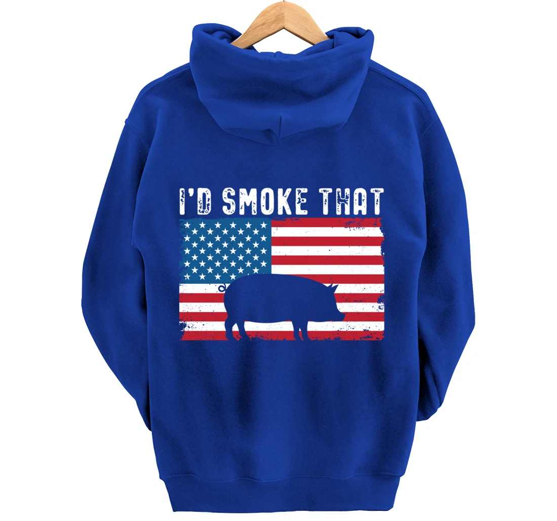 Patriotic Barbecue Pig Graphic American flag Meat Smoking Pullover Hoodie