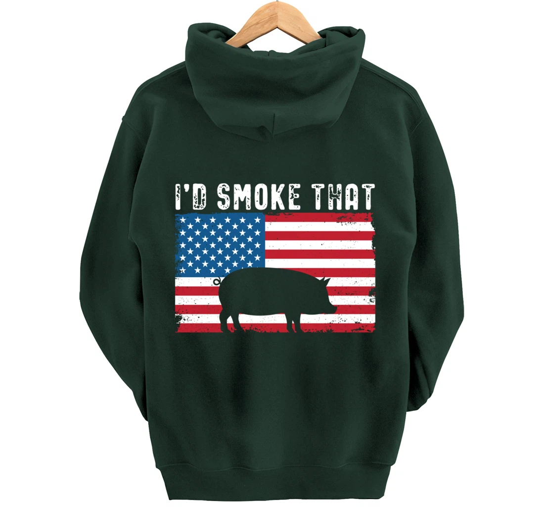 Patriotic Barbecue Pig Graphic American flag Meat Smoking Pullover Hoodie