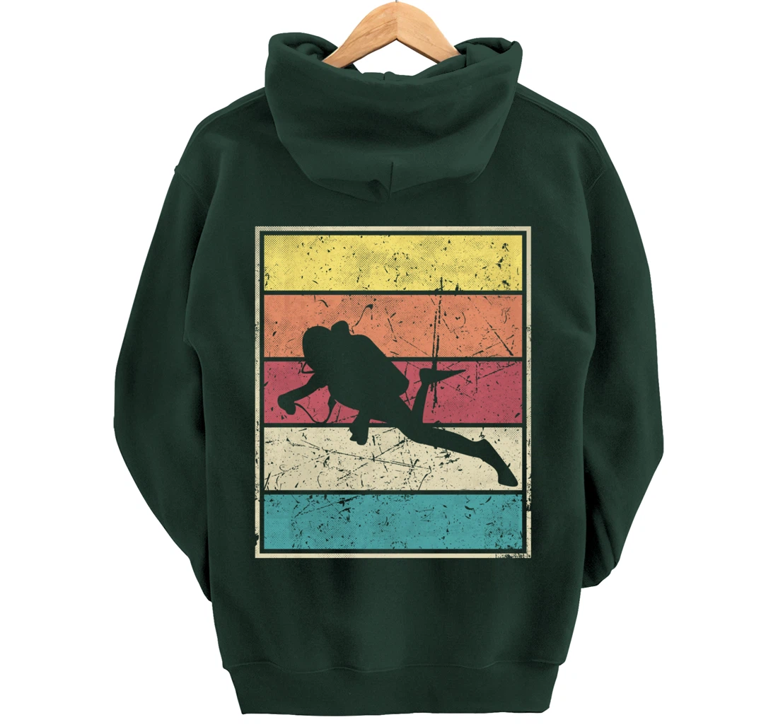 Scuba diving. Retro Vintage Classic With Stripes Pullover Hoodie