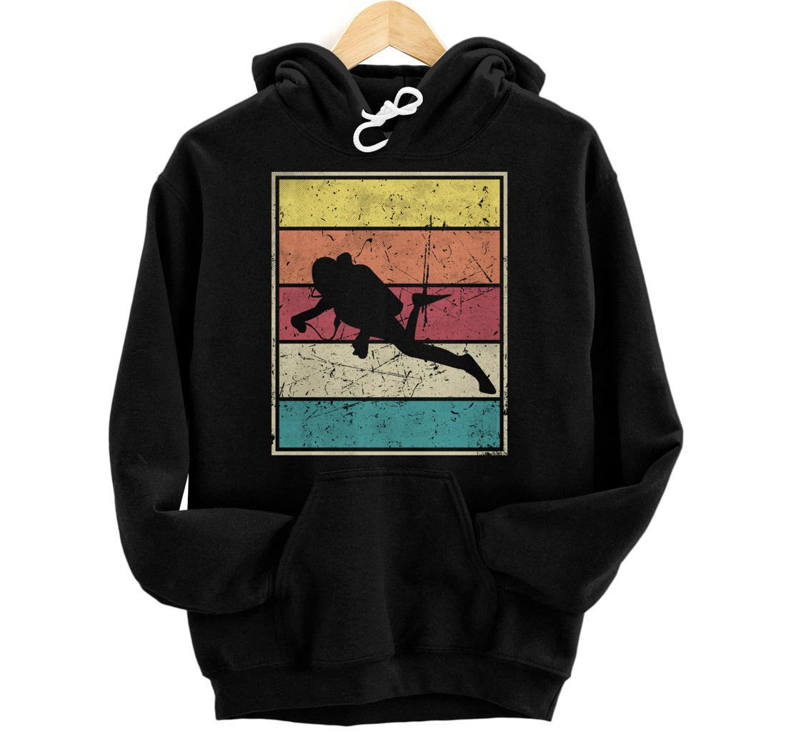 Scuba diving. Retro Vintage Classic With Stripes Pullover Hoodie