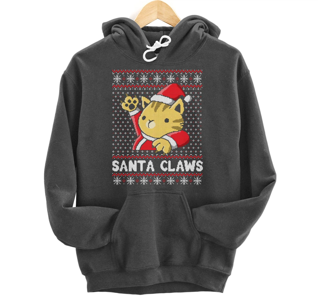 Xmas Ugly Sweater Cat Santa Claus Matching Family Cat Love Pullover Hoodie