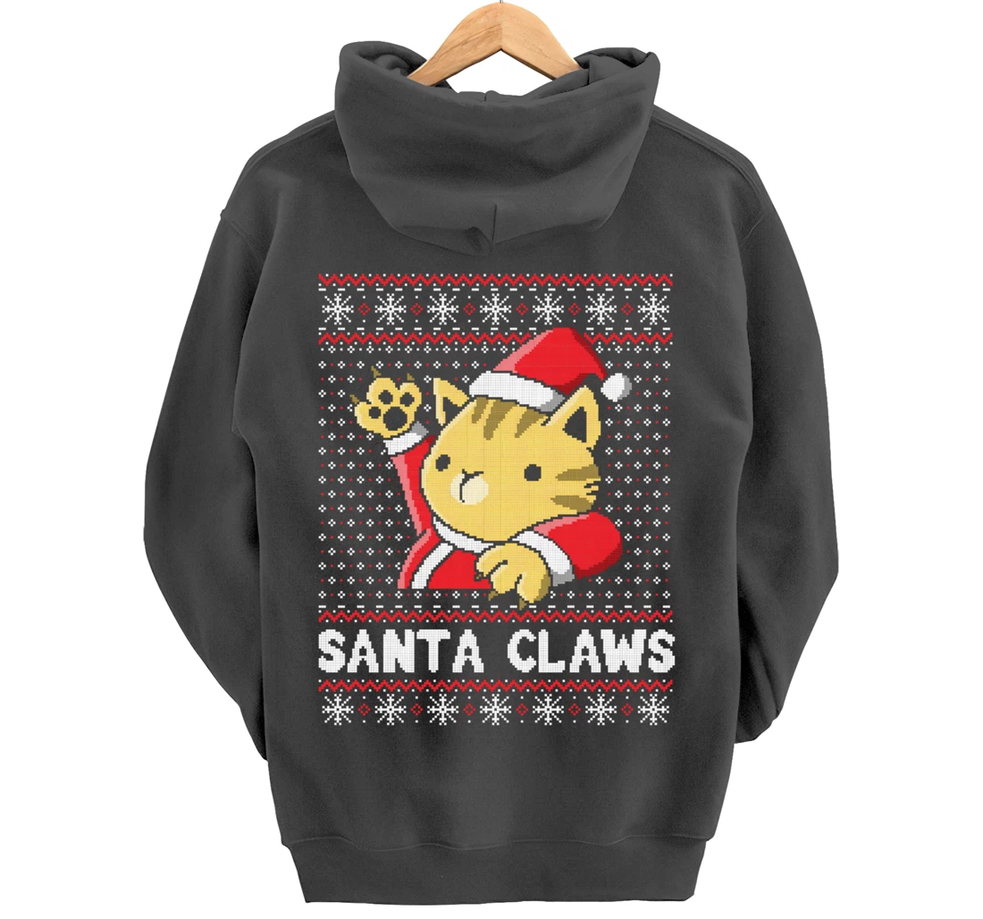 Xmas Ugly Sweater Cat Santa Claus Matching Family Cat Love Pullover Hoodie