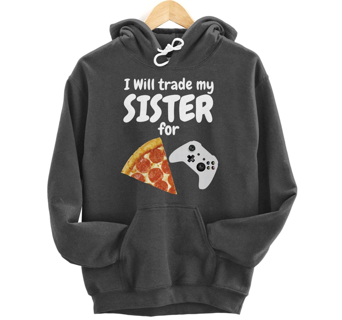 Gamer Pizza Sister Boys Video Game Funny Brother Pepperoni Pullover Hoodie