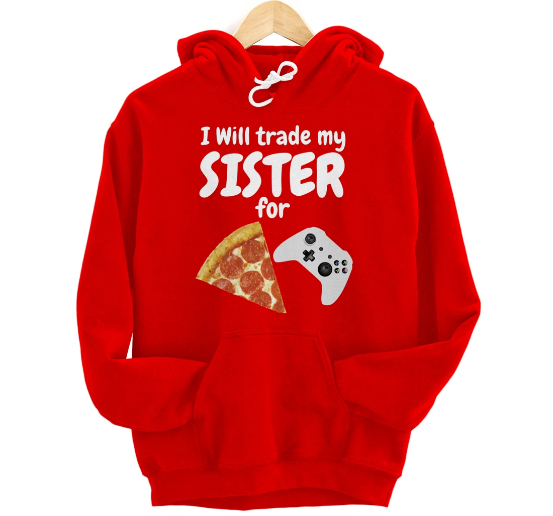 Gamer Pizza Sister Boys Video Game Funny Brother Pepperoni Pullover Hoodie