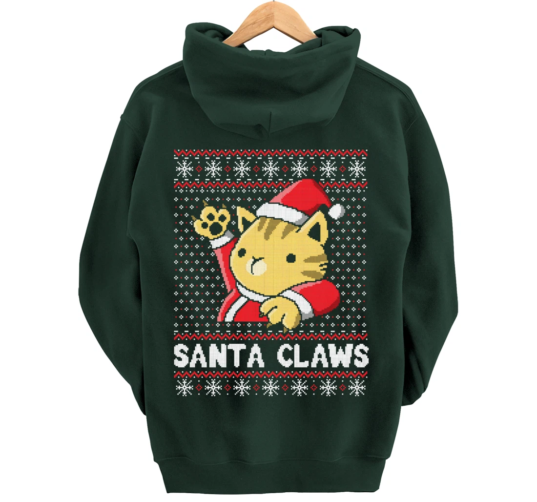 Xmas Ugly Sweater Cat Santa Claus Matching Family Cat Love Pullover Hoodie