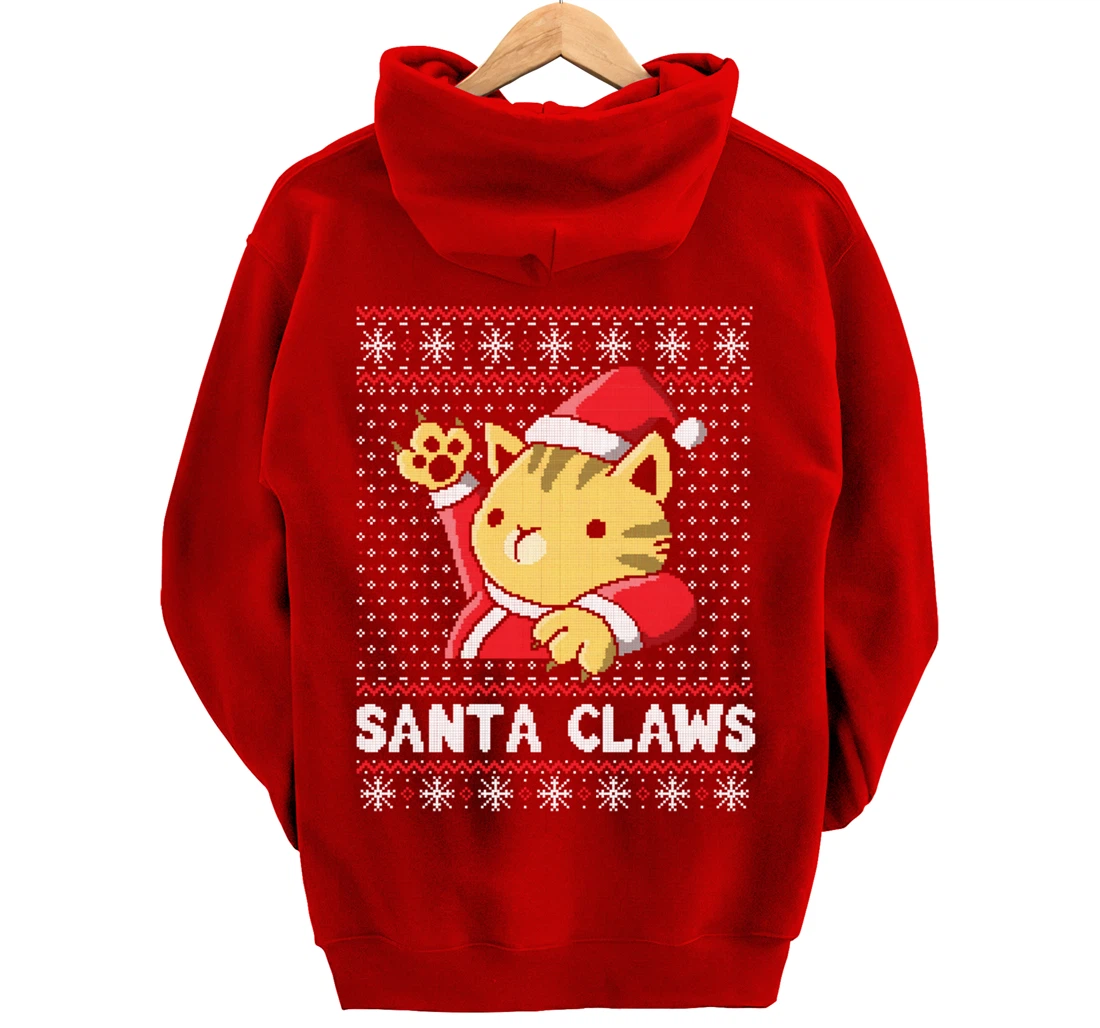 Xmas Ugly Sweater Cat Santa Claus Matching Family Cat Love Pullover Hoodie