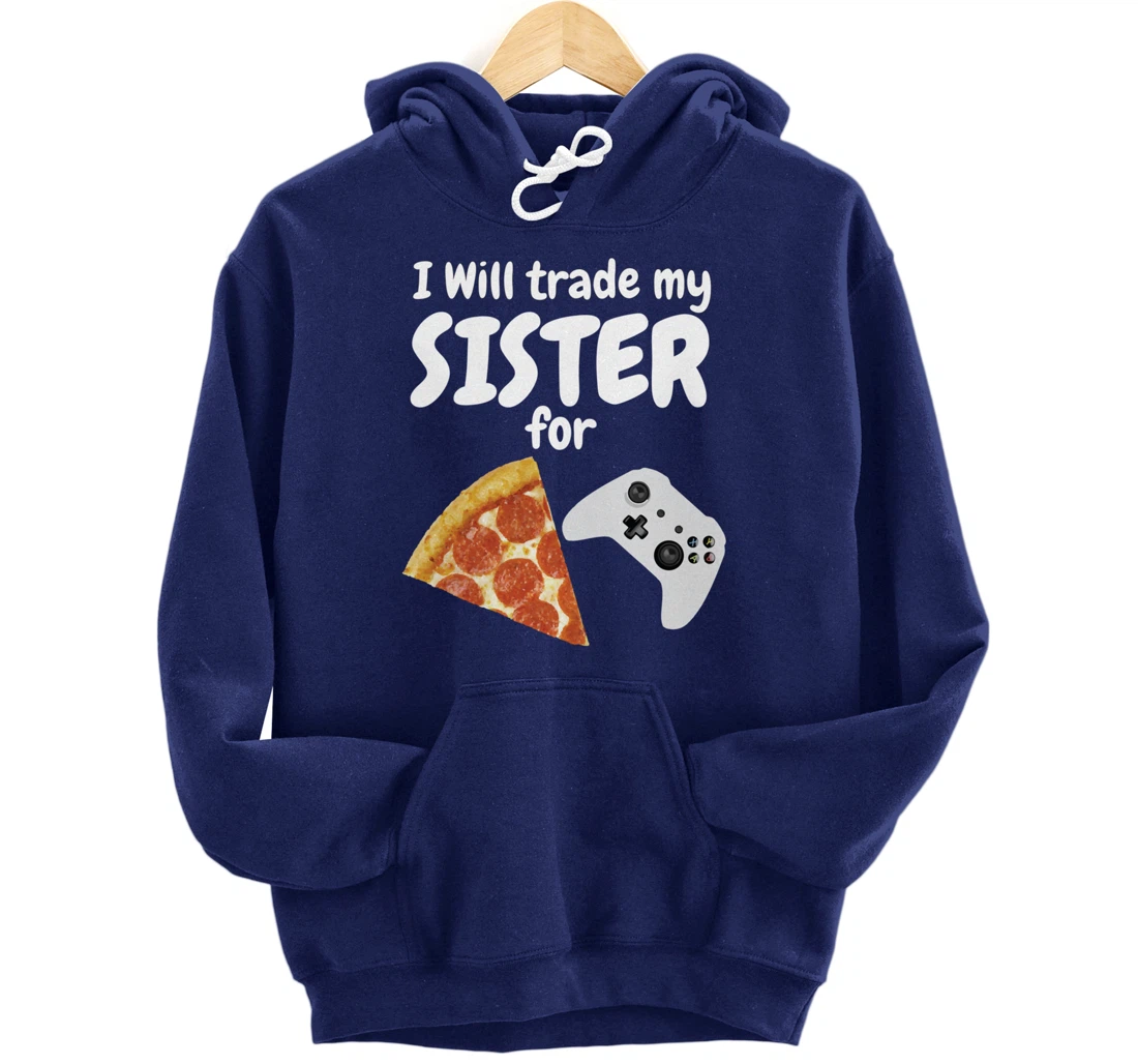 Gamer Pizza Sister Boys Video Game Funny Brother Pepperoni Pullover Hoodie