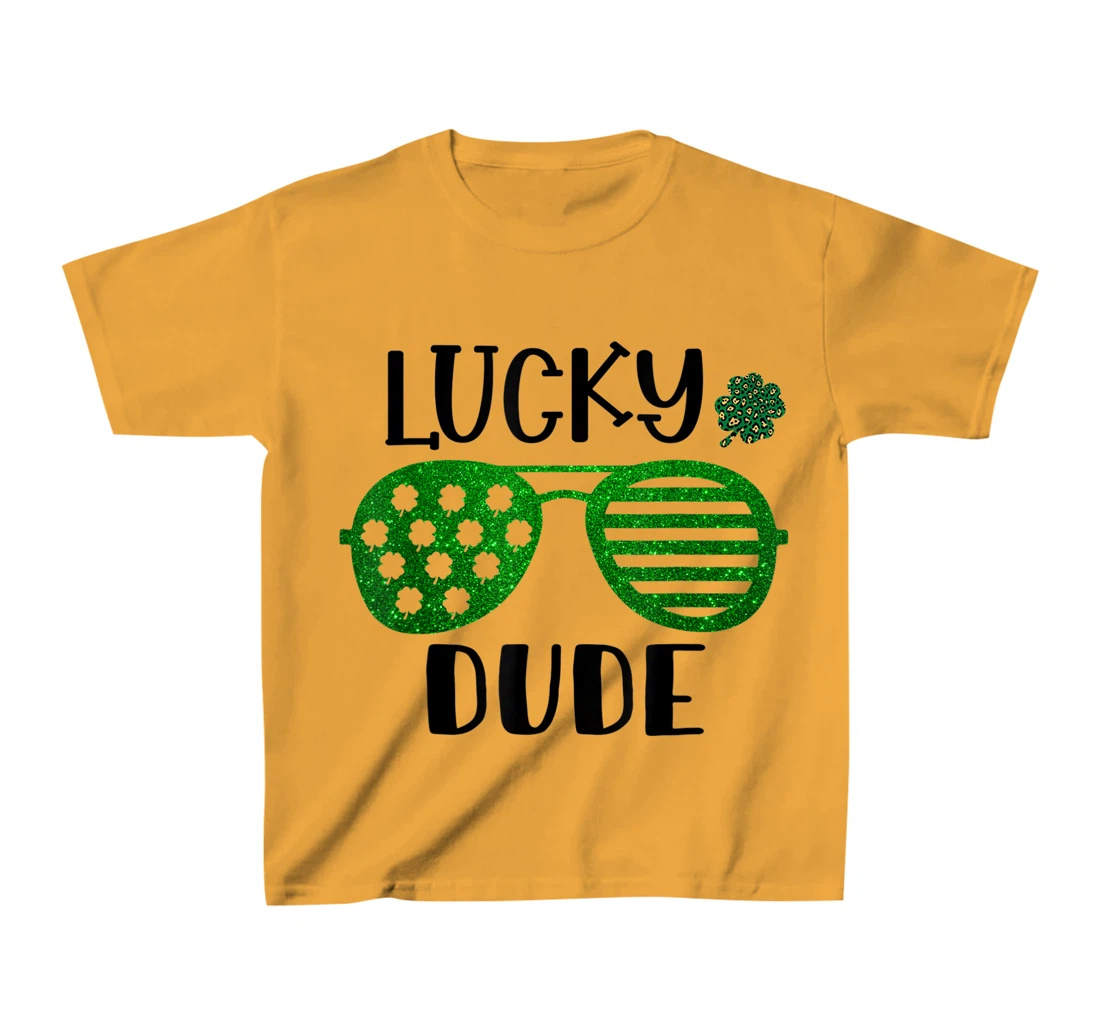 Saint Patrick's Day Lucky Dude Glitter Green Glasses T-Shirt, Kid T-Shirt and Women T-Shirt
