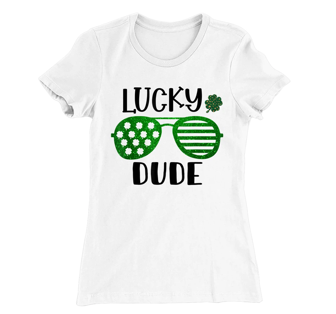 Saint Patrick's Day Lucky Dude Glitter Green Glasses T-Shirt, Kid T-Shirt and Women T-Shirt