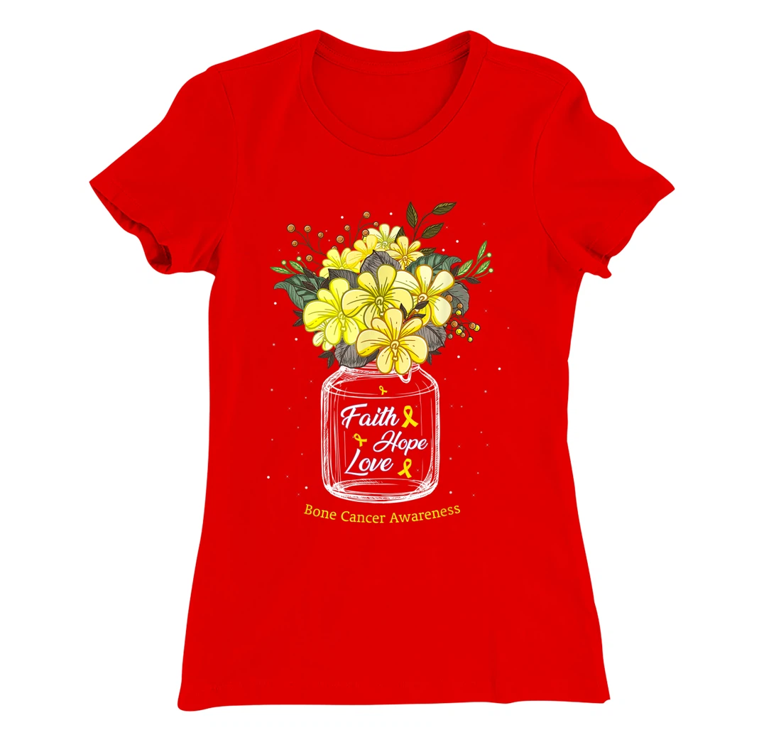 Bone Cancer Faith Love Hope Flower Sarcoma Awareness T-Shirt, Women T-Shirt