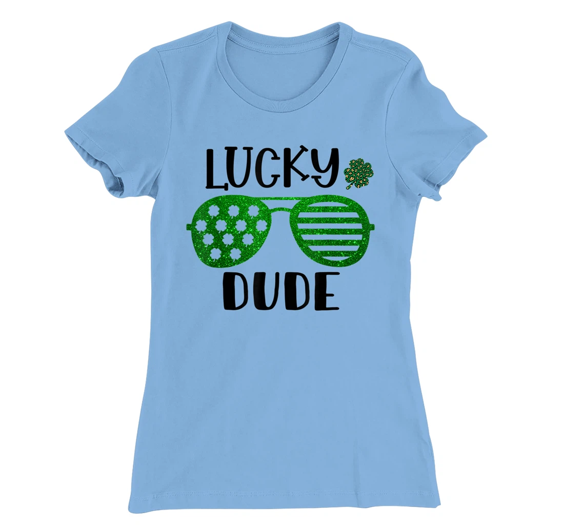 Saint Patrick's Day Lucky Dude Glitter Green Glasses T-Shirt, Kid T-Shirt and Women T-Shirt