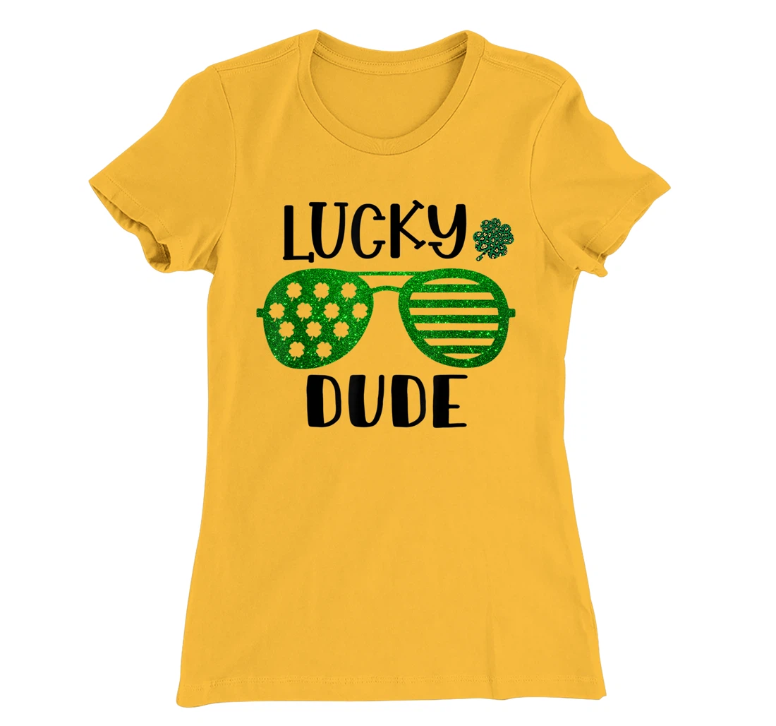 Saint Patrick's Day Lucky Dude Glitter Green Glasses T-Shirt, Kid T-Shirt and Women T-Shirt