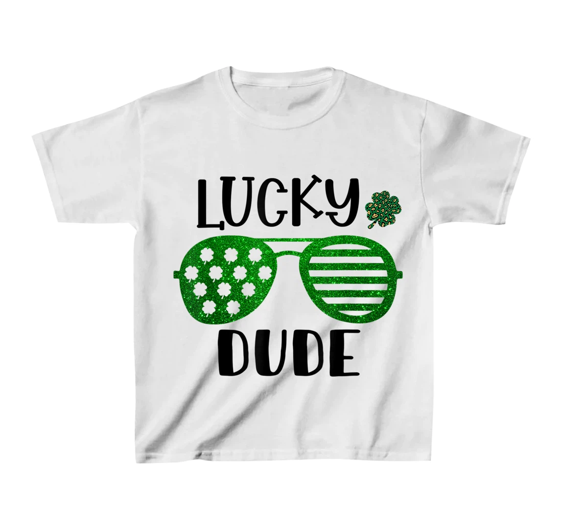Saint Patrick's Day Lucky Dude Glitter Green Glasses T-Shirt, Kid T-Shirt and Women T-Shirt