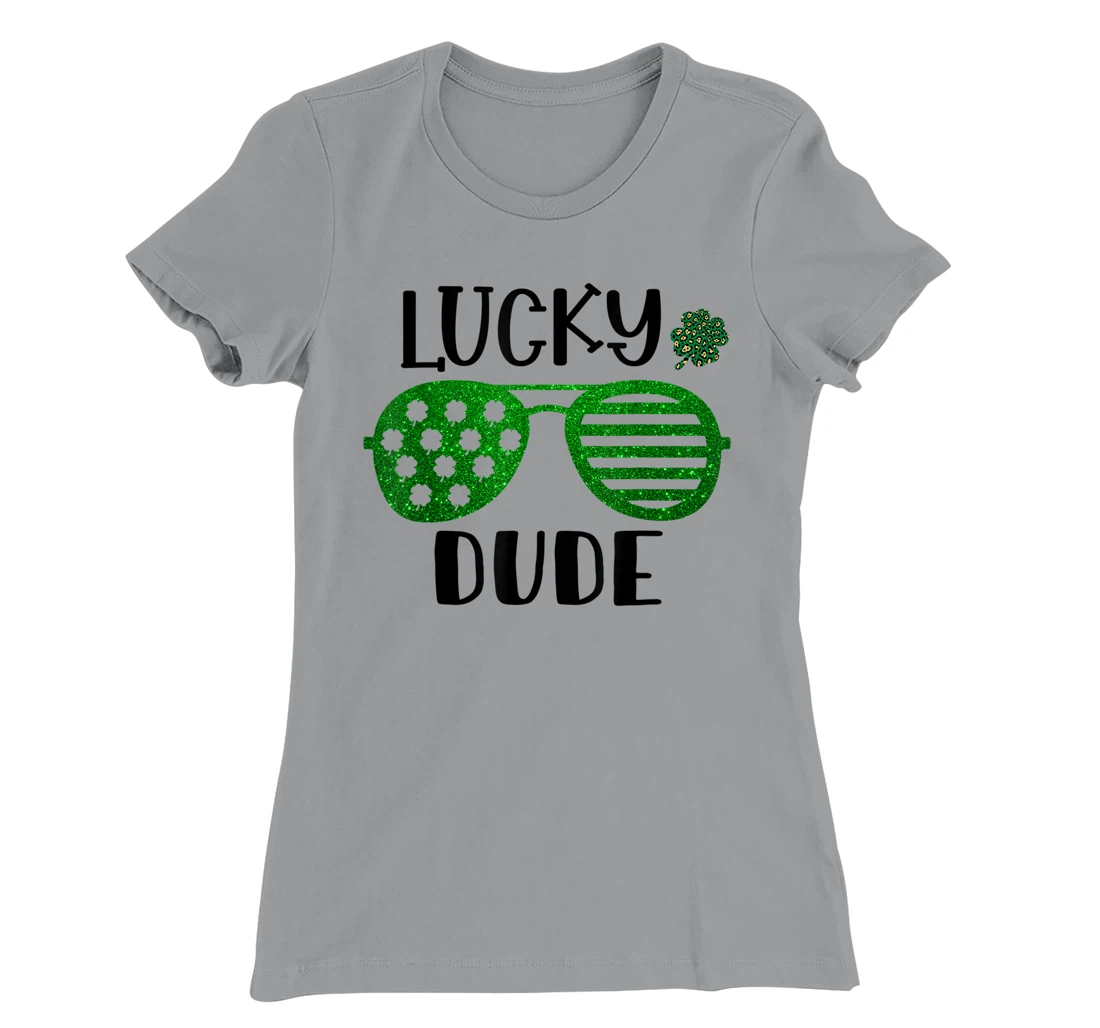 Saint Patrick's Day Lucky Dude Glitter Green Glasses T-Shirt, Kid T-Shirt and Women T-Shirt