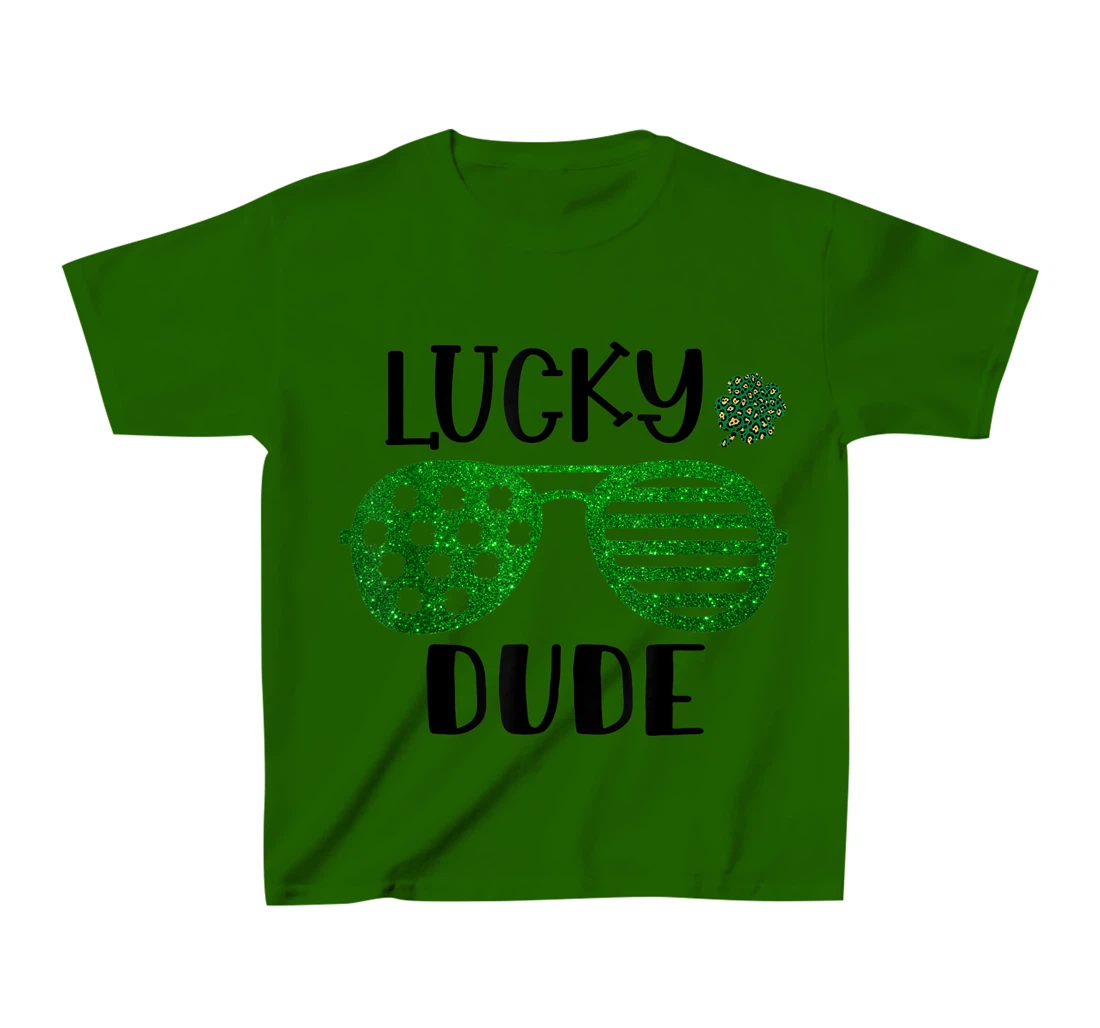 Saint Patrick's Day Lucky Dude Glitter Green Glasses T-Shirt, Kid T-Shirt and Women T-Shirt