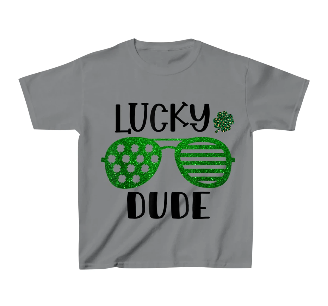 Saint Patrick's Day Lucky Dude Glitter Green Glasses T-Shirt, Kid T-Shirt and Women T-Shirt