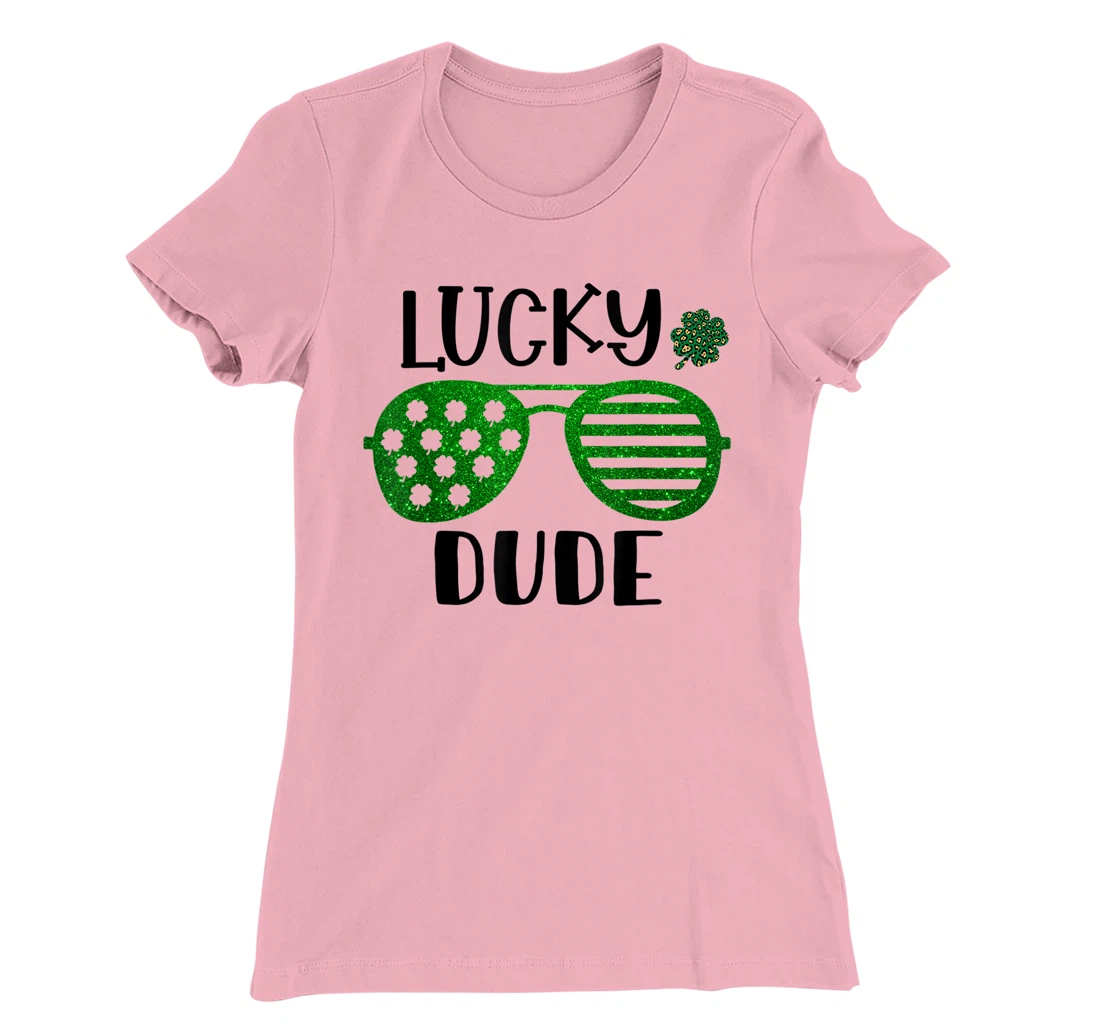 Saint Patrick's Day Lucky Dude Glitter Green Glasses T-Shirt, Kid T-Shirt and Women T-Shirt