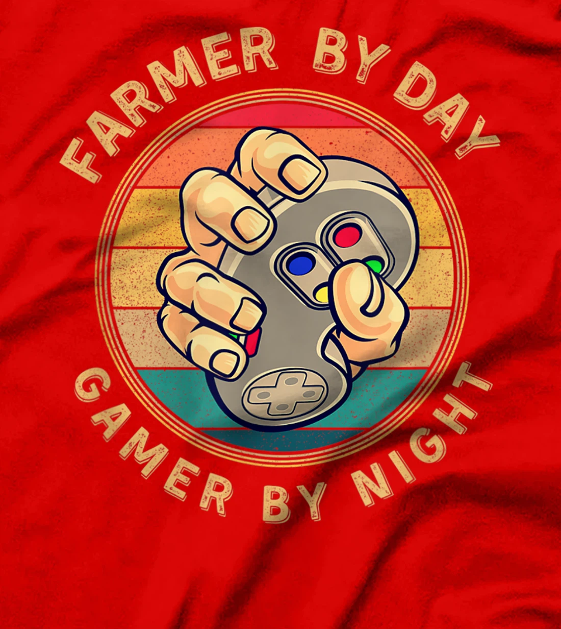 Farmer By Day Gamer By Night Retro Vintage Sunset Style T-Shirt, Women T-Shirt