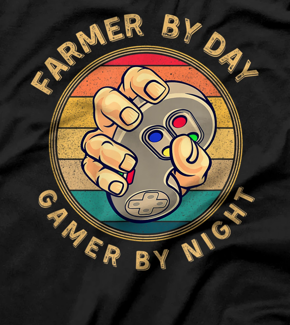 Farmer By Day Gamer By Night Retro Vintage Sunset Style T-Shirt, Women T-Shirt