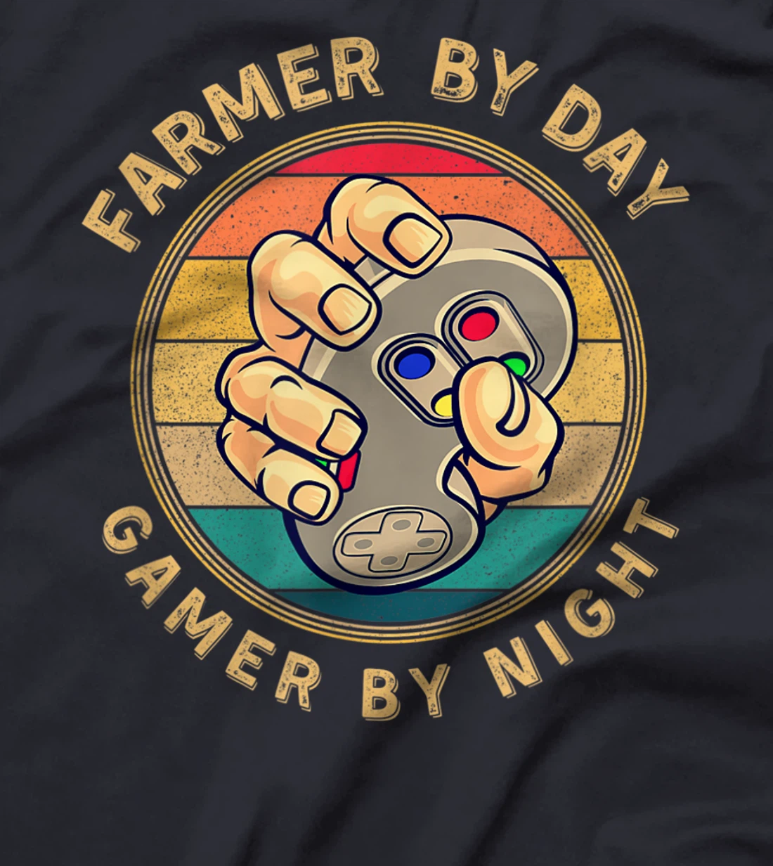 Farmer By Day Gamer By Night Retro Vintage Sunset Style T-Shirt, Women T-Shirt