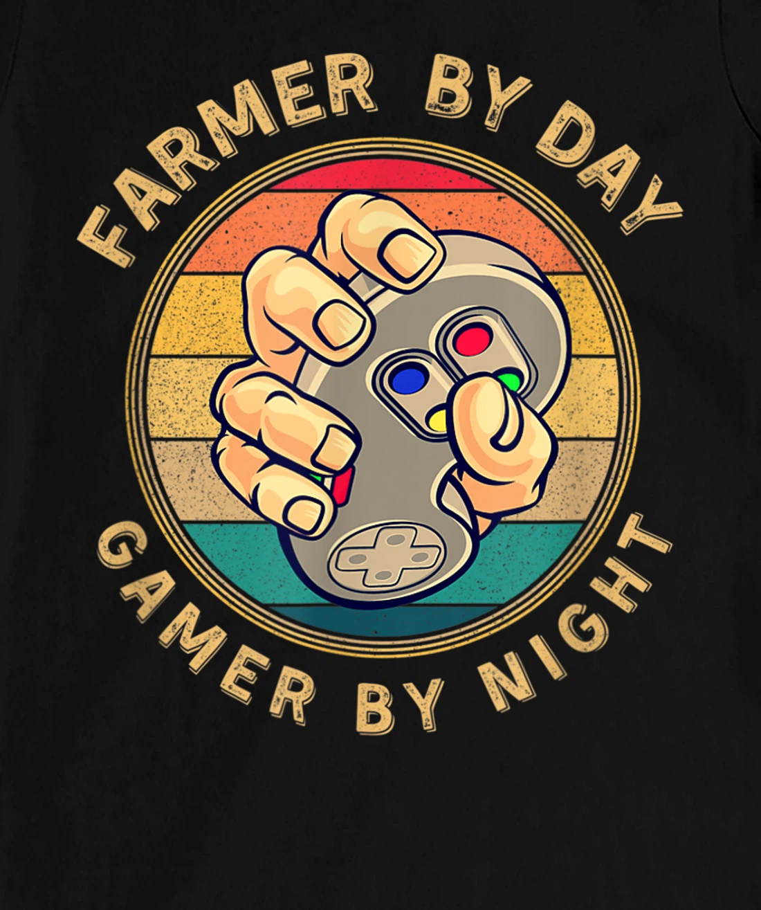Farmer By Day Gamer By Night Retro Vintage Sunset Style T-Shirt, Women T-Shirt