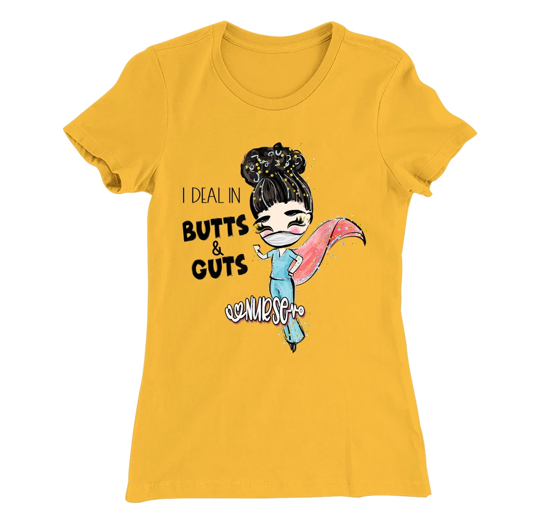 Butts and Guts Gastroenterology Endoscopy Black Hair Nurse T-Shirt, Women T-Shirt