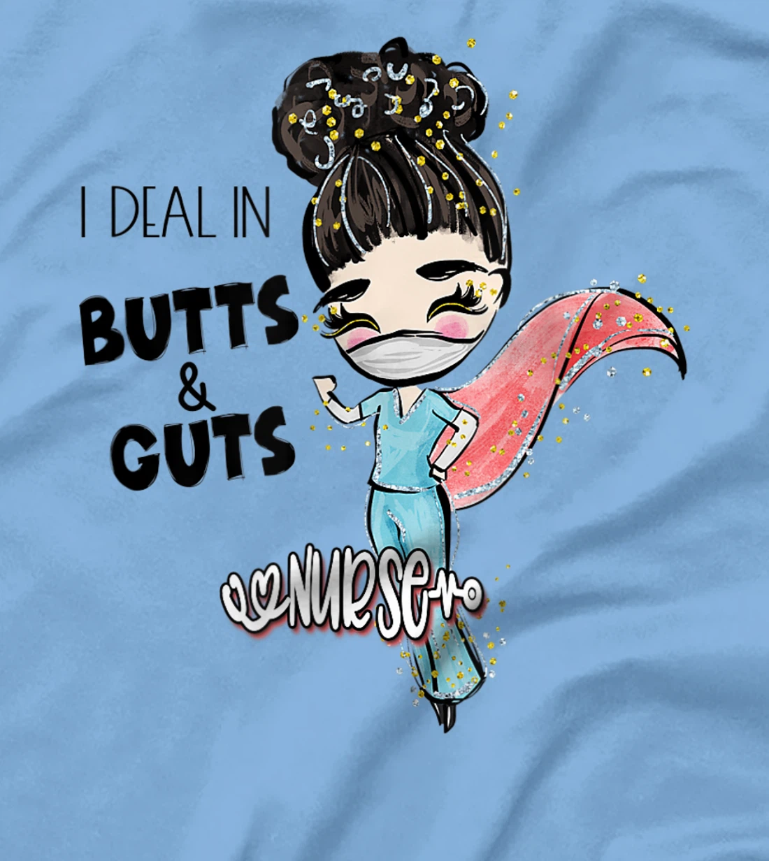 Butts and Guts Gastroenterology Endoscopy Black Hair Nurse T-Shirt, Women T-Shirt