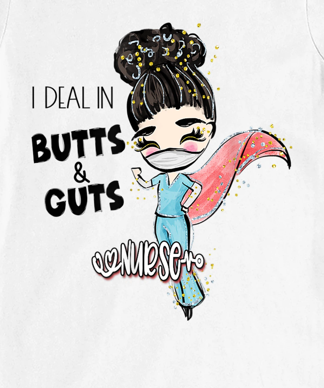 Butts and Guts Gastroenterology Endoscopy Black Hair Nurse T-Shirt, Women T-Shirt