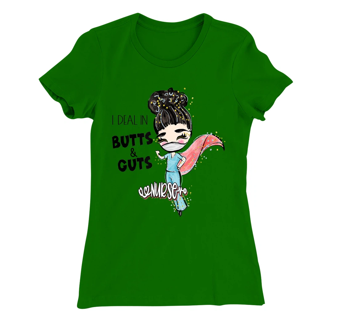 Butts and Guts Gastroenterology Endoscopy Black Hair Nurse T-Shirt, Women T-Shirt