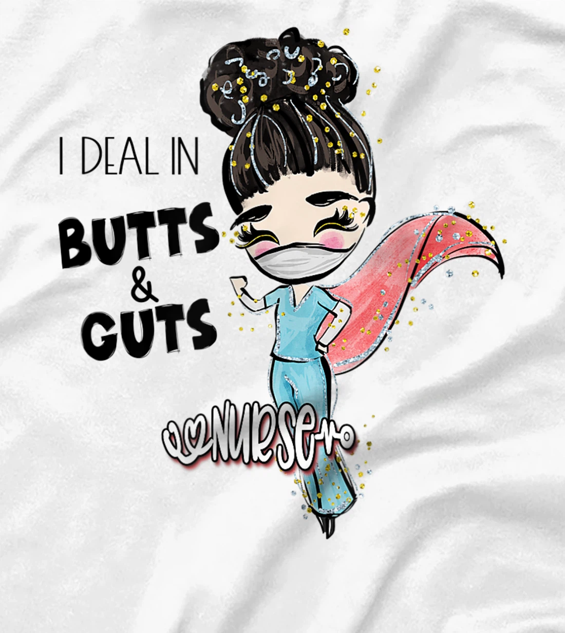 Butts and Guts Gastroenterology Endoscopy Black Hair Nurse T-Shirt, Women T-Shirt